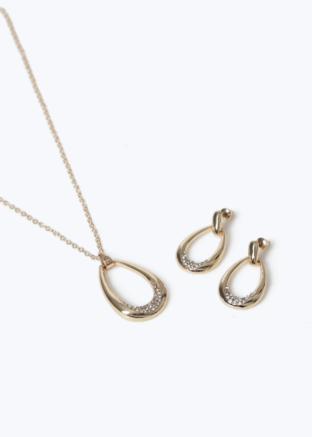 Muse Gold Rhinestone Oval Earrings & Necklace Set - One Size Image 2