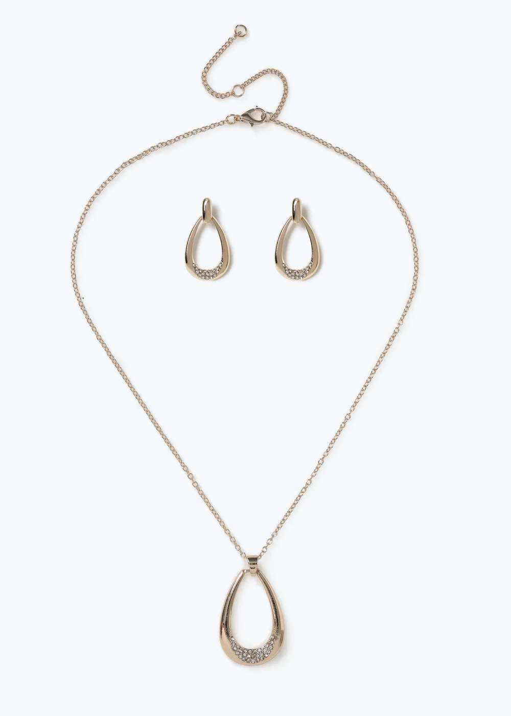 Muse Gold Rhinestone Oval Earrings & Necklace Set - One Size Image 1