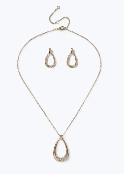 Muse Gold Rhinestone Oval Earrings & Necklace Set - One Size Image 1