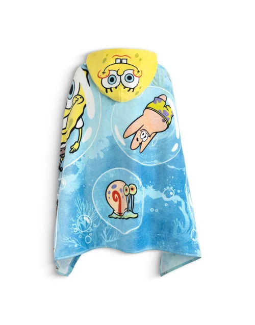 Vanilla Underground SpongeBob SquarePants Boys Blue Multi Character Poncho Towel (One Size) - One Size Image 2