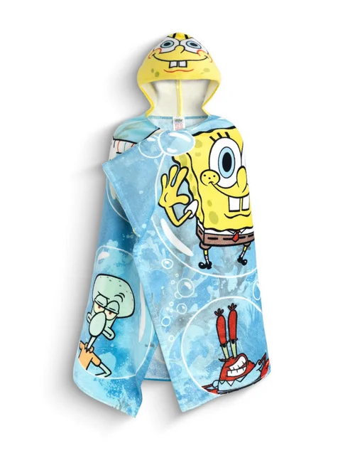 Vanilla Underground SpongeBob SquarePants Boys Blue Multi Character Poncho Towel (One Size) - One Size Image 1