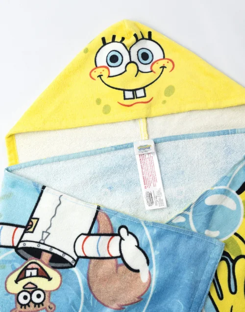 Vanilla Underground SpongeBob SquarePants Boys Blue Multi Character Poncho Towel (One Size) - One Size Image 5