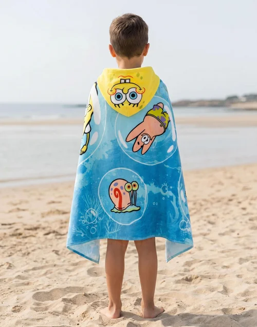 Vanilla Underground SpongeBob SquarePants Boys Blue Multi Character Poncho Towel (One Size) - One Size Image 4