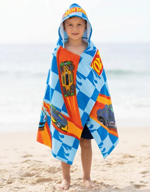 Vanilla Underground Hot Wheels Boys Blue Race Track Poncho Towel (One Size) - One Size Image 3