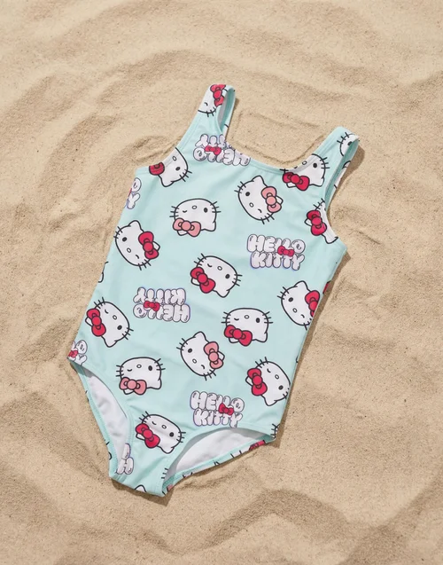 Vanilla Underground Hello Kitty Girls Blue Character AOP 1 Piece Swimming Costume (3-14 Years) - 5-6 Yrs Image 2