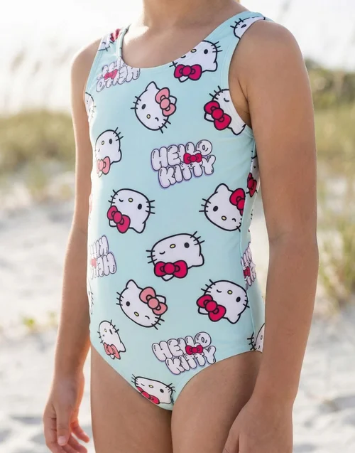 Vanilla Underground Hello Kitty Girls Blue Character AOP 1 Piece Swimming Costume (3-14 Years) - 5-6 Yrs Image 4