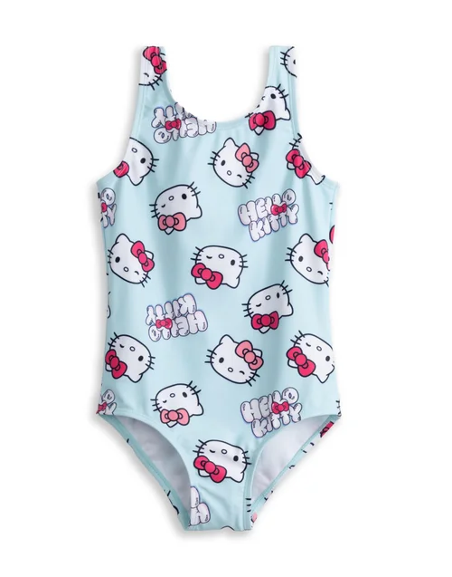 Vanilla Underground Hello Kitty Girls Blue Character AOP 1 Piece Swimming Costume (3-14 Years) - 5-6 Yrs Image 1