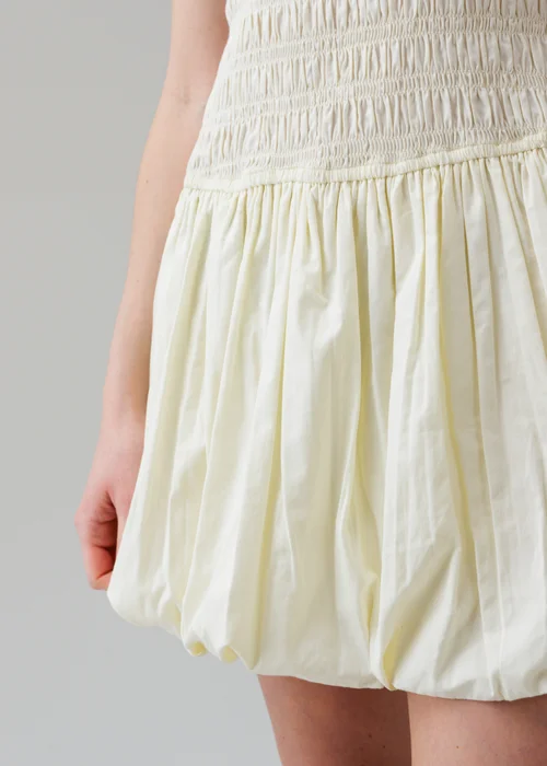 Wednesday’s Girl White Cotton Shirred Puff Skirt High Crew Neck Sleeveless Mini Dress - 6 Image 3