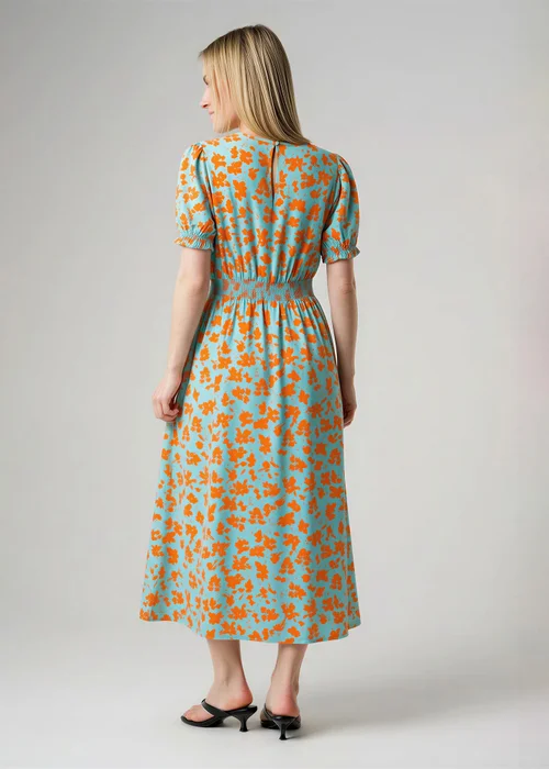Wednesday’s Girl Blue Floral Print Round Neck Short Puff Sleeve Midi Dress - 20 Image 2