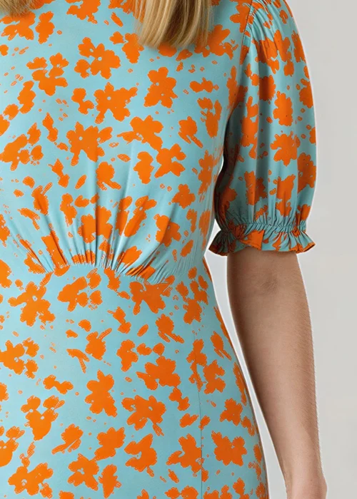 Wednesday’s Girl Blue Floral Print Round Neck Short Puff Sleeve Midi Dress - 20 Image 3