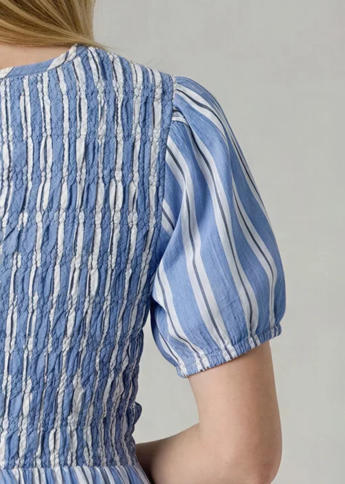 Wednesday’s Girl Blue Cotton Striped Shirred Puff Sleeve Mini Dress - 12 Image 3
