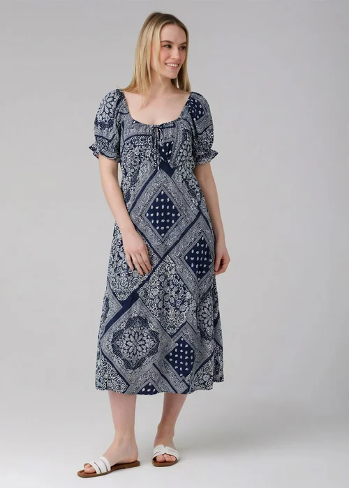 Wednesday’s Girl Blue Bohemian-Print Short Puff Sleeve Milkmaid Midi Dress - 12 Image 1