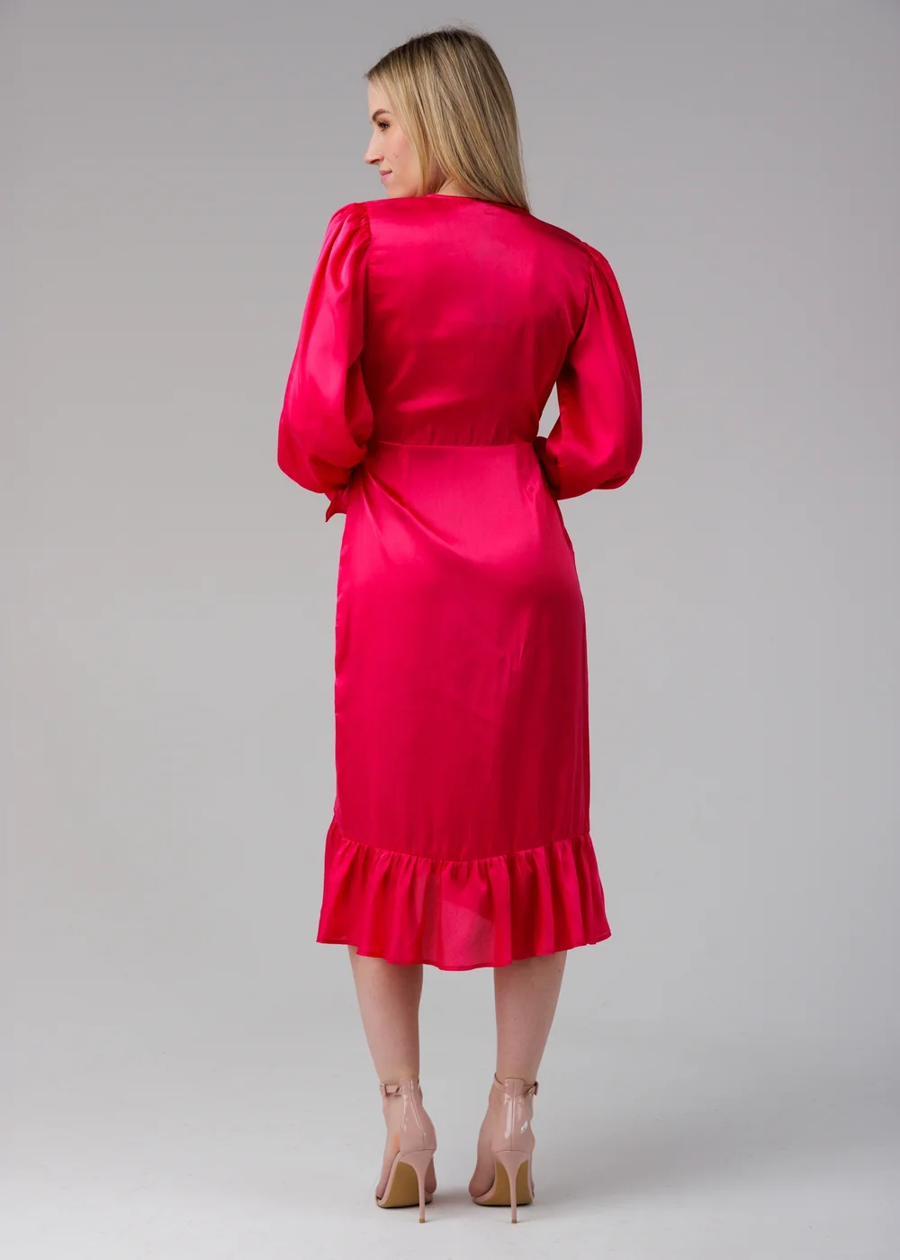 Influence Pink Wrap Frill Long Sleeve V-Neck Midi Dress - 14 Image 2