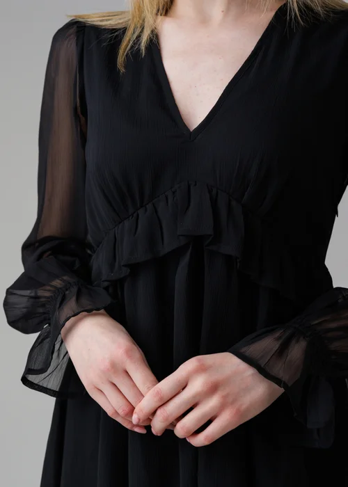 Influence Black Semi-Sheer Flowy Long Sleeve Smock Mini Dress - 12 Image 3
