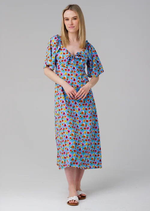 Influence Blue Floral Print Sweetheart Neck Short Sleeve Midi Dress - 14 Image 1