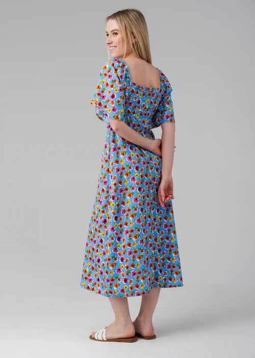 Influence Blue Floral Print Sweetheart Neck Short Sleeve Midi Dress - 14 Image 2