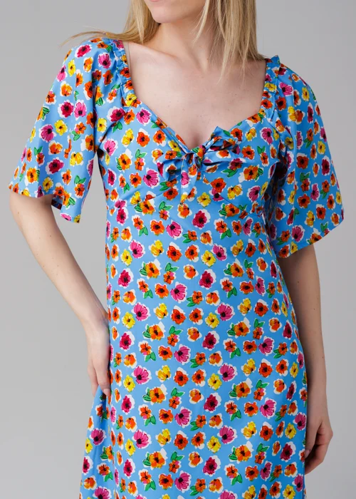 Influence Blue Floral Print Sweetheart Neck Short Sleeve Midi Dress - 14 Image 3