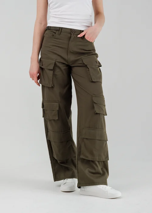 Influence Khaki Cargo-Style Wide Leg Trousers - 10 Image 1