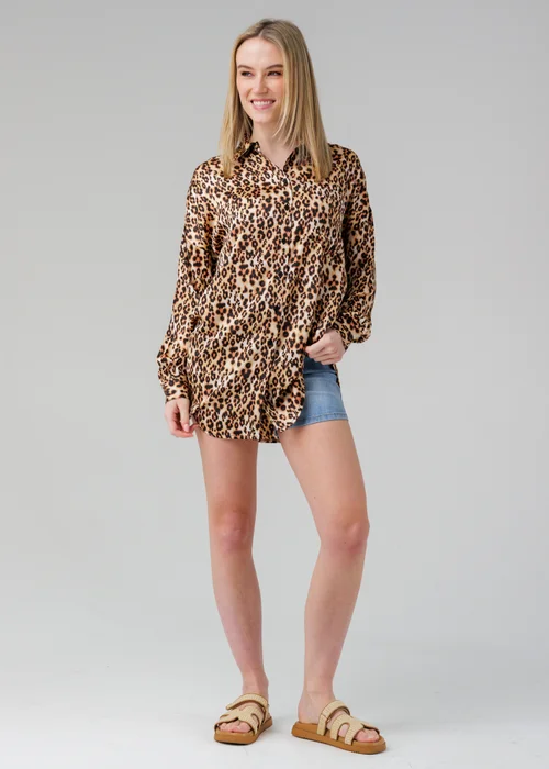 Influence Brown Oversized Cheetah Print Long Sleeve Shirt - 8 Image 1