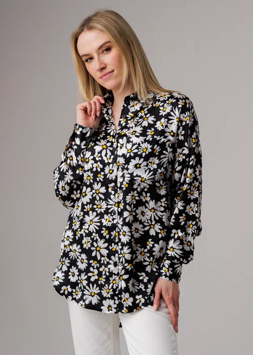 Influence Black Oversized Floral Print Long Sleeve Shirt - 14 Image 1