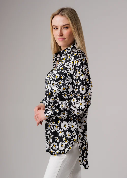 Influence Black Oversized Floral Print Long Sleeve Shirt - 14 Image 3