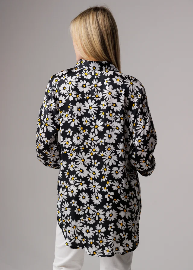 Influence Black Oversized Floral Print Long Sleeve Shirt