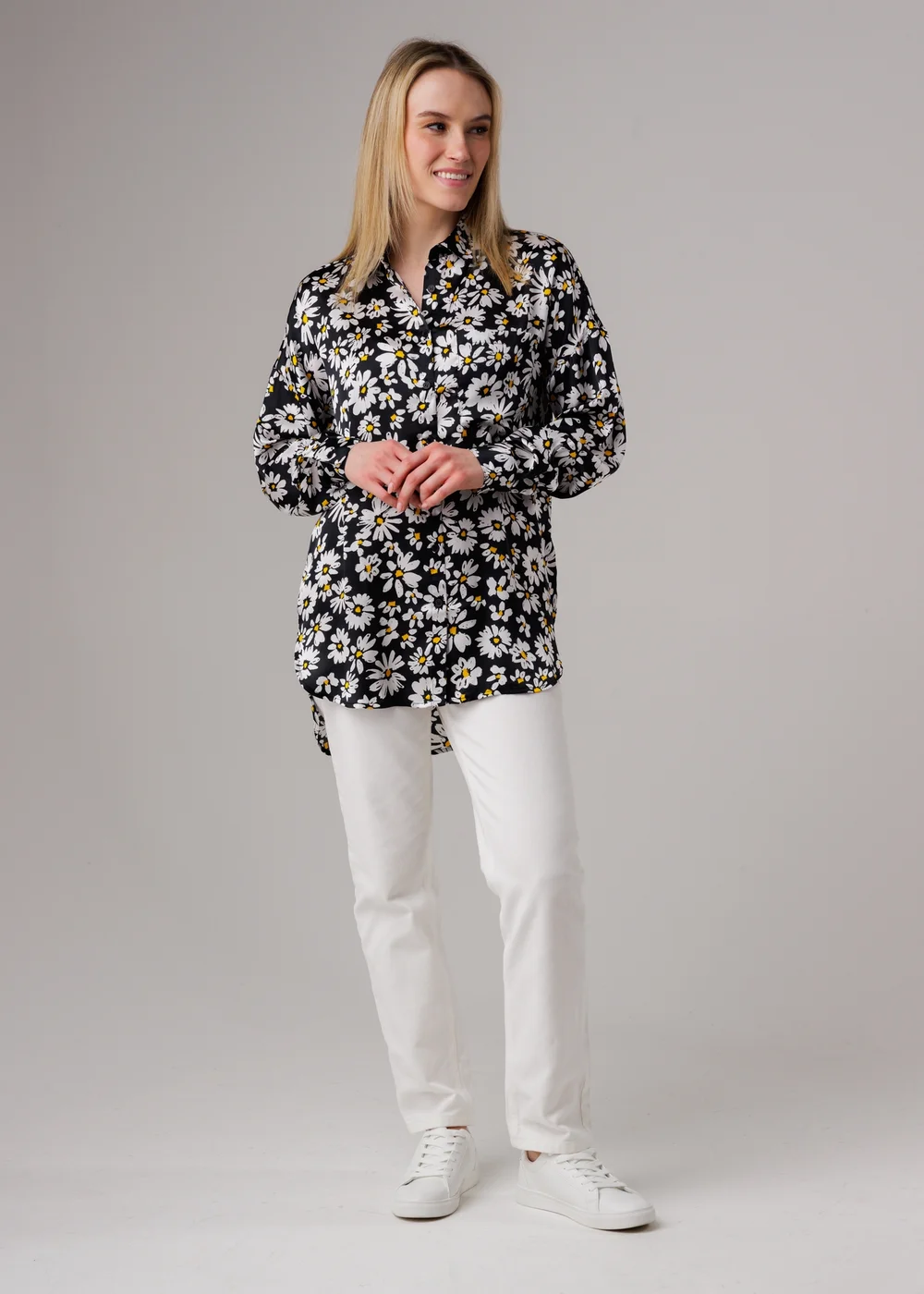 Influence Black Oversized Floral Print Long Sleeve Shirt - 14 Image 4