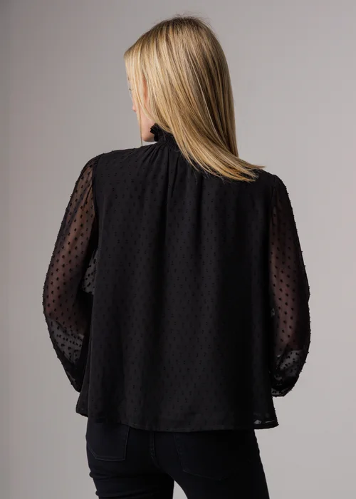 Influence Black Textured High Neck Smock Long Sleeve Blouse - 10 Image 2