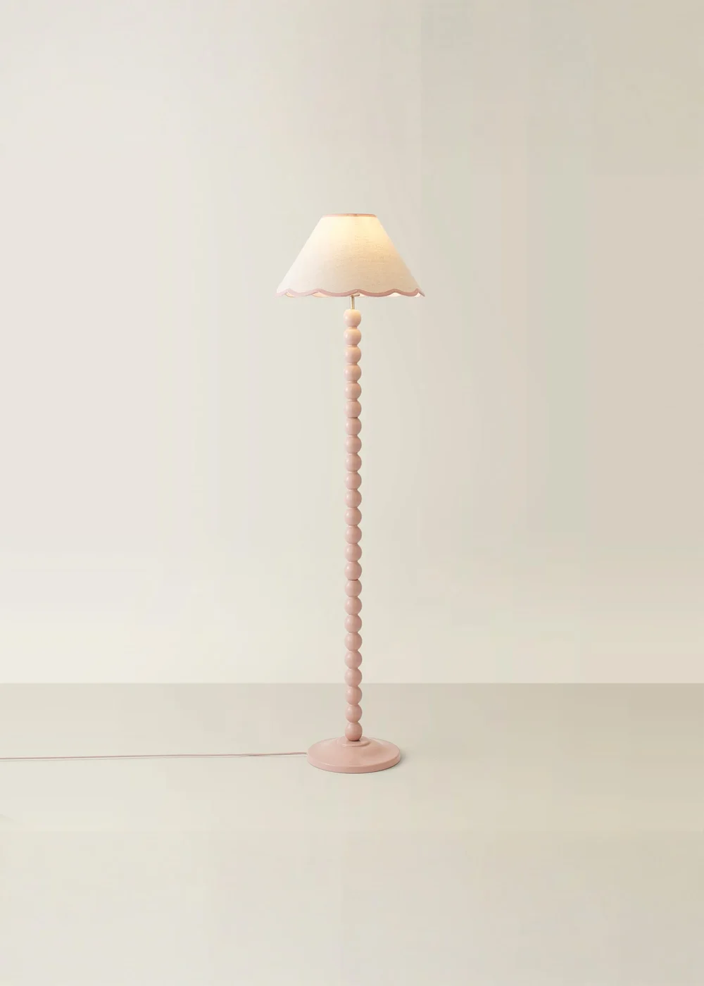 ValueLights Bobble Pink Floor Lamp with Pink Trim Scallop Shade - One Size Image 2