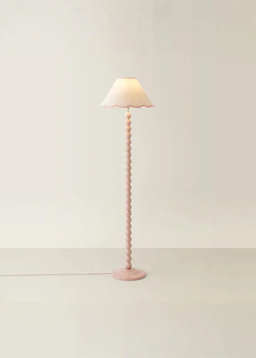 ValueLights Bobble Pink Floor Lamp with Pink Trim Scallop Shade - One Size Image 2
