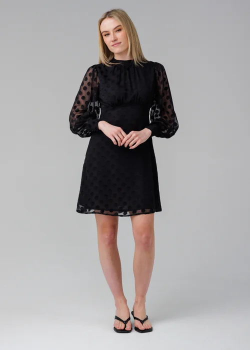 Influence Black High Neck Long Sleeve Skater Dress - 10 Image 1