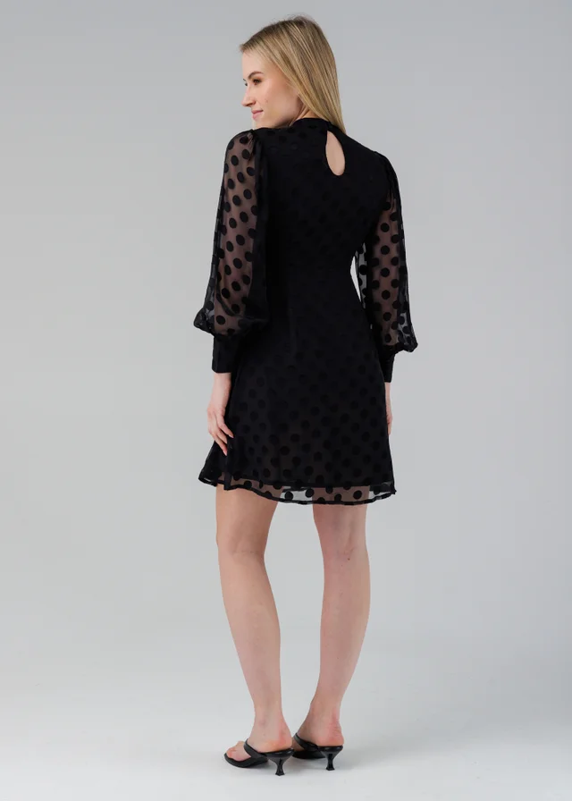 Influence Black High Neck Long Sleeve Skater Dress