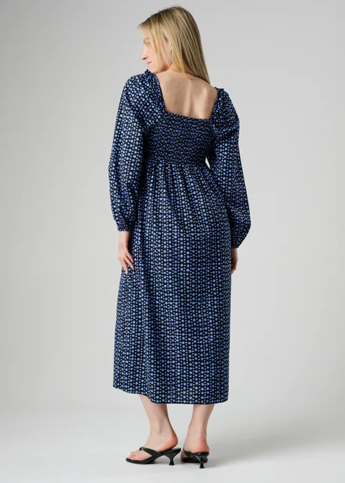 Wednesday’s Girl Blue Polka Dot Square Neck Frill Blouson Sleeve Midi Dress - S Image 2