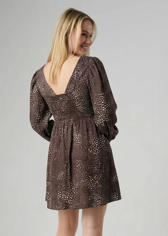Wednesday’s Girl Brown Long Sleeve V Neck Dot Mini Dress