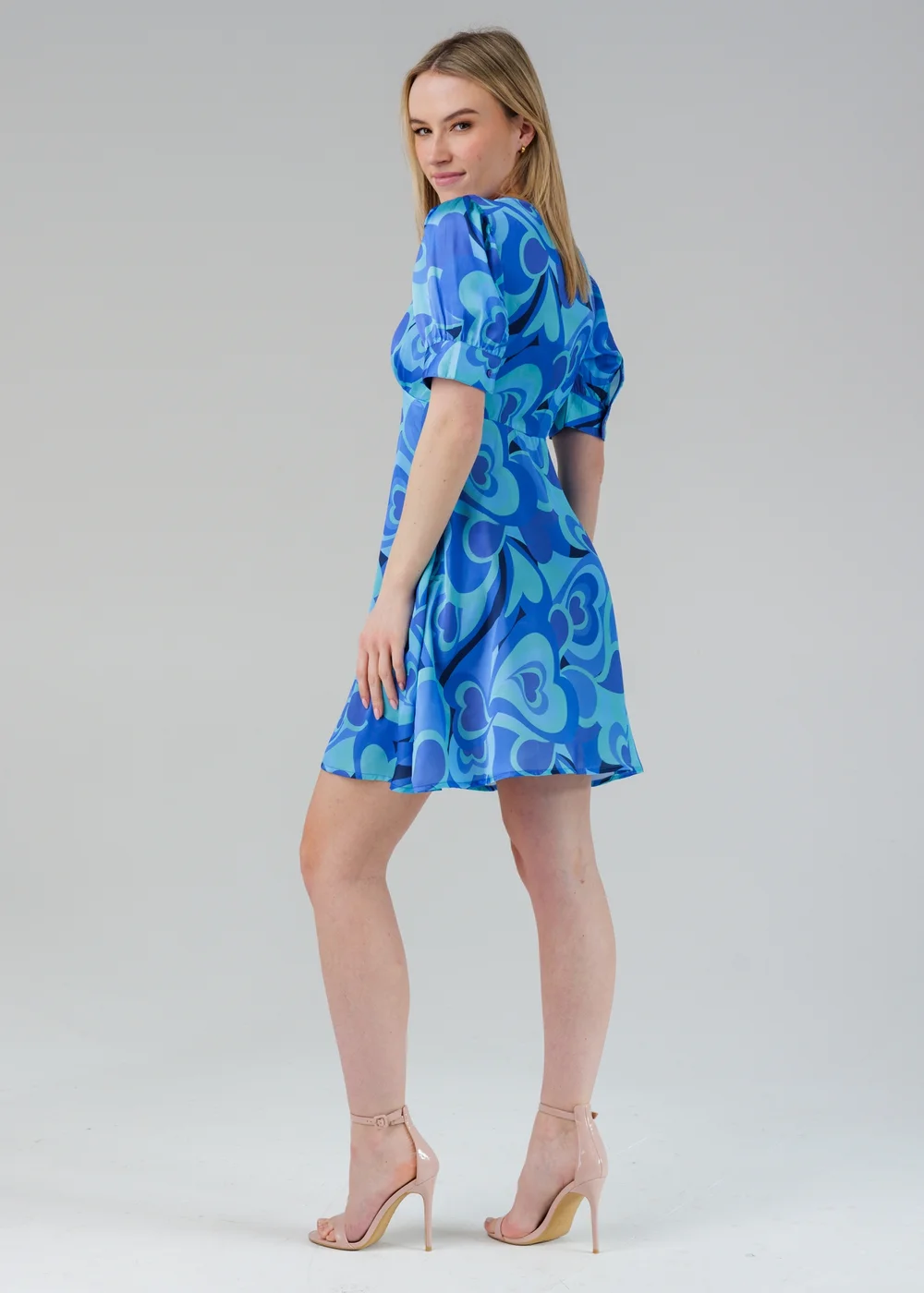 Influence Blue Short Sleeve Plunge Neck Printed Tea Dress - 14 Image 2