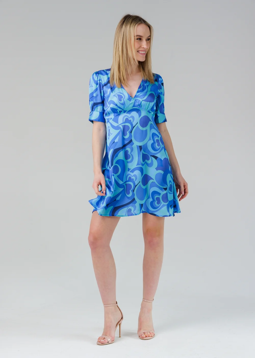Influence Blue Short Sleeve Plunge Neck Printed Tea Dress - 14 Image 4