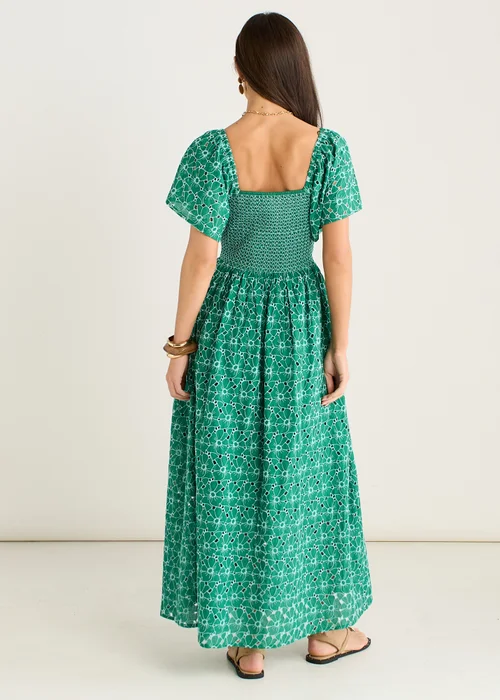 Gini London Green Floral Broderie Shirred Midi Dress - 10 Image 2