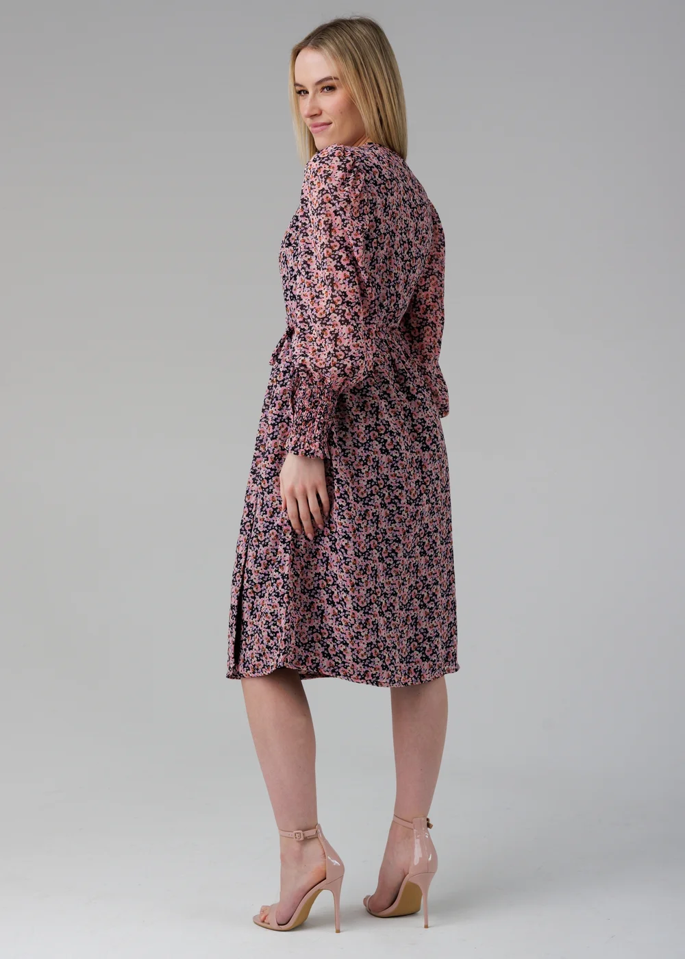 Influence Black Long Puff Sleeve Midi Wrap Dress - 14 Image 2