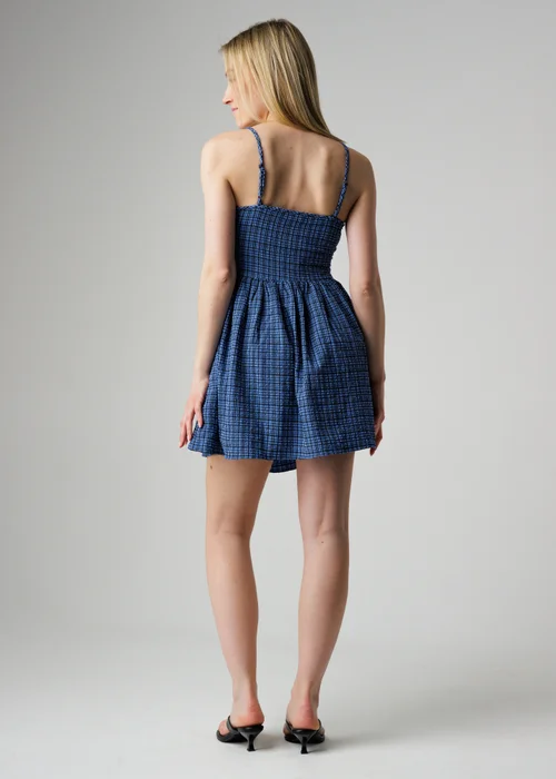 Wednesday’s Girl Blue Check Print Corset Waist Mini Cami Dress - L Image 2