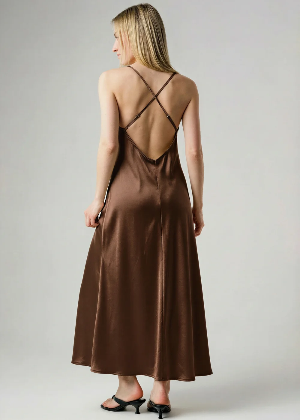 Wednesday’s Girl Brown Cowl Neck Midi Satin-Style Dress - 14 Image 2