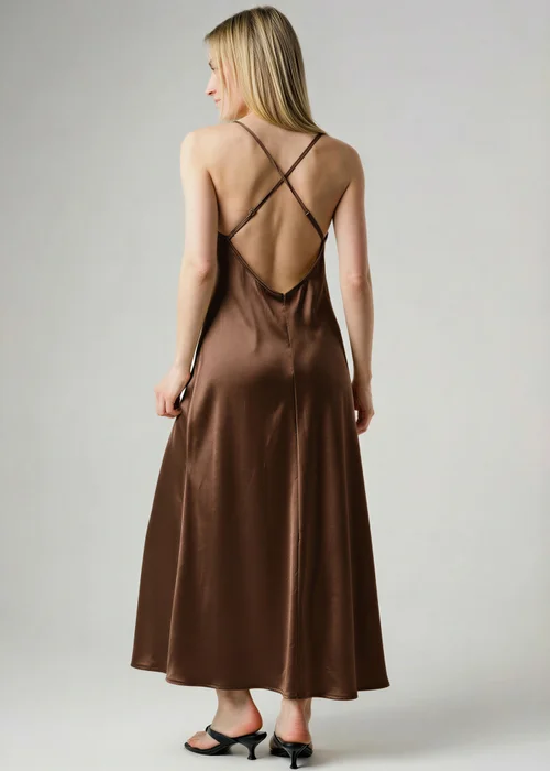 Wednesday’s Girl Brown Cowl Neck Midi Satin-Style Dress - 14 Image 2