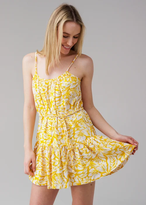 Influence Yellow Sleeveless Tie-Front Tiered Mini Dress - 10 Image 5