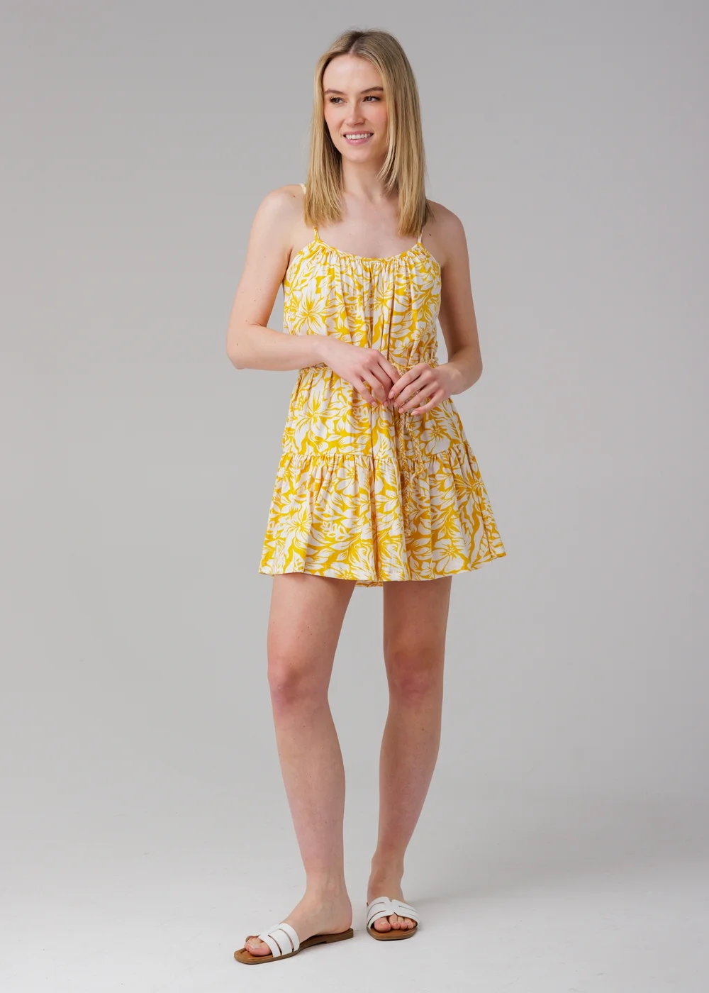 Influence Yellow Sleeveless Tie-Front Tiered Mini Dress - 10 Image 1