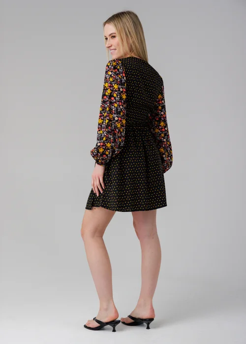Influence Black Long Sleeve Floral Printed Wrap Mini Dress - 10 Image 2