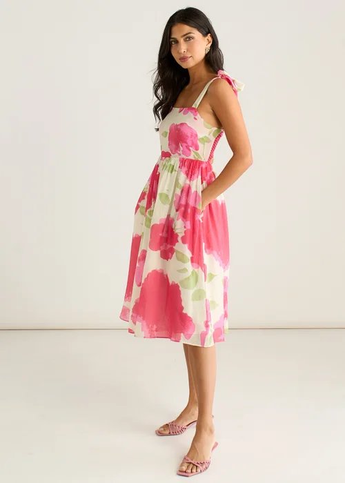 Gini London Pink Floral Tie Straps Midi Dress - 8 Image 4