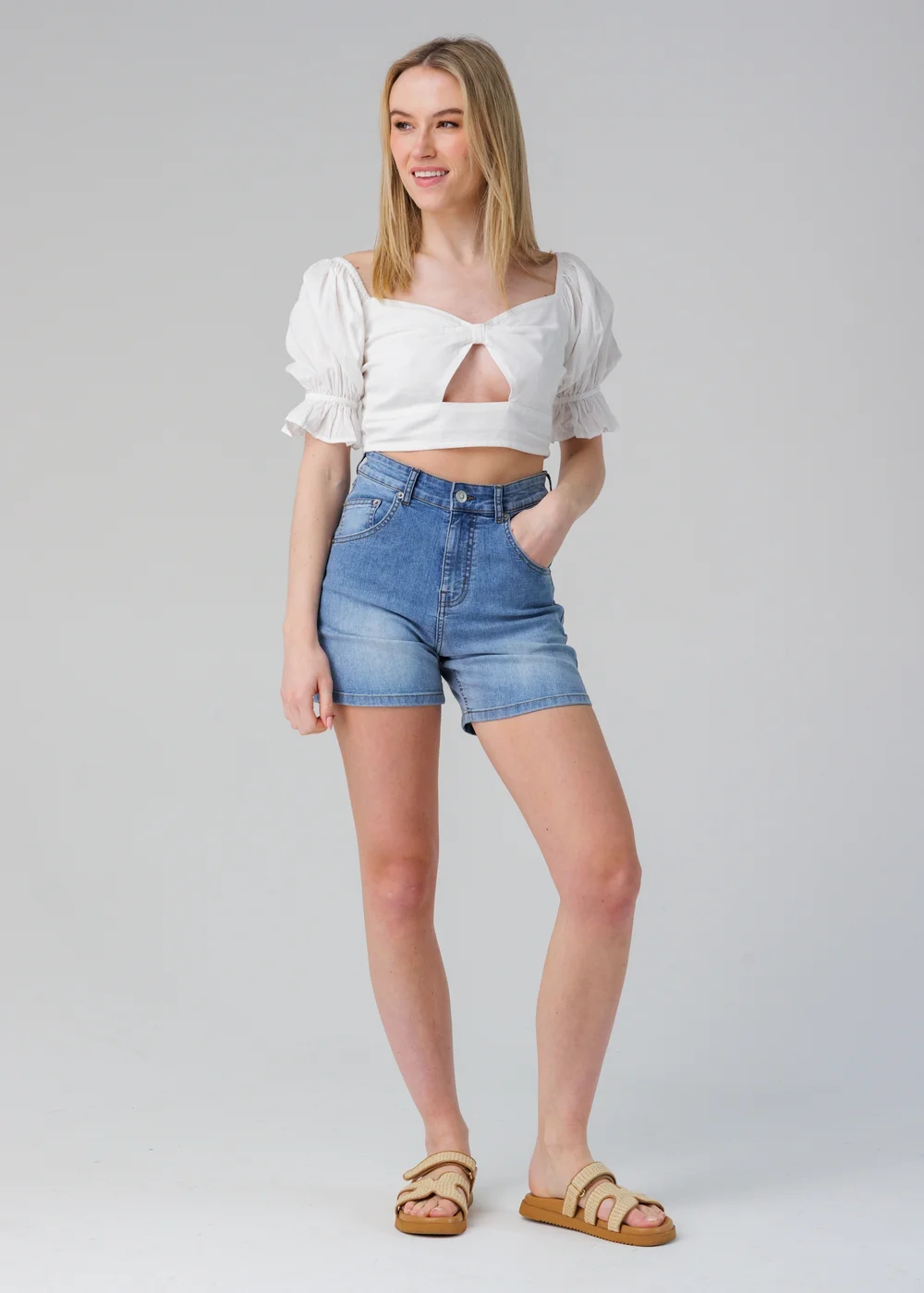 Influence White Short Puff Sleeve Bow Detail Cropped Top - 12 Image 4
