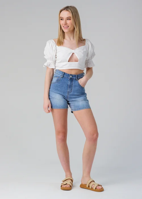Influence White Short Puff Sleeve Bow Detail Cropped Top - 12 Image 4
