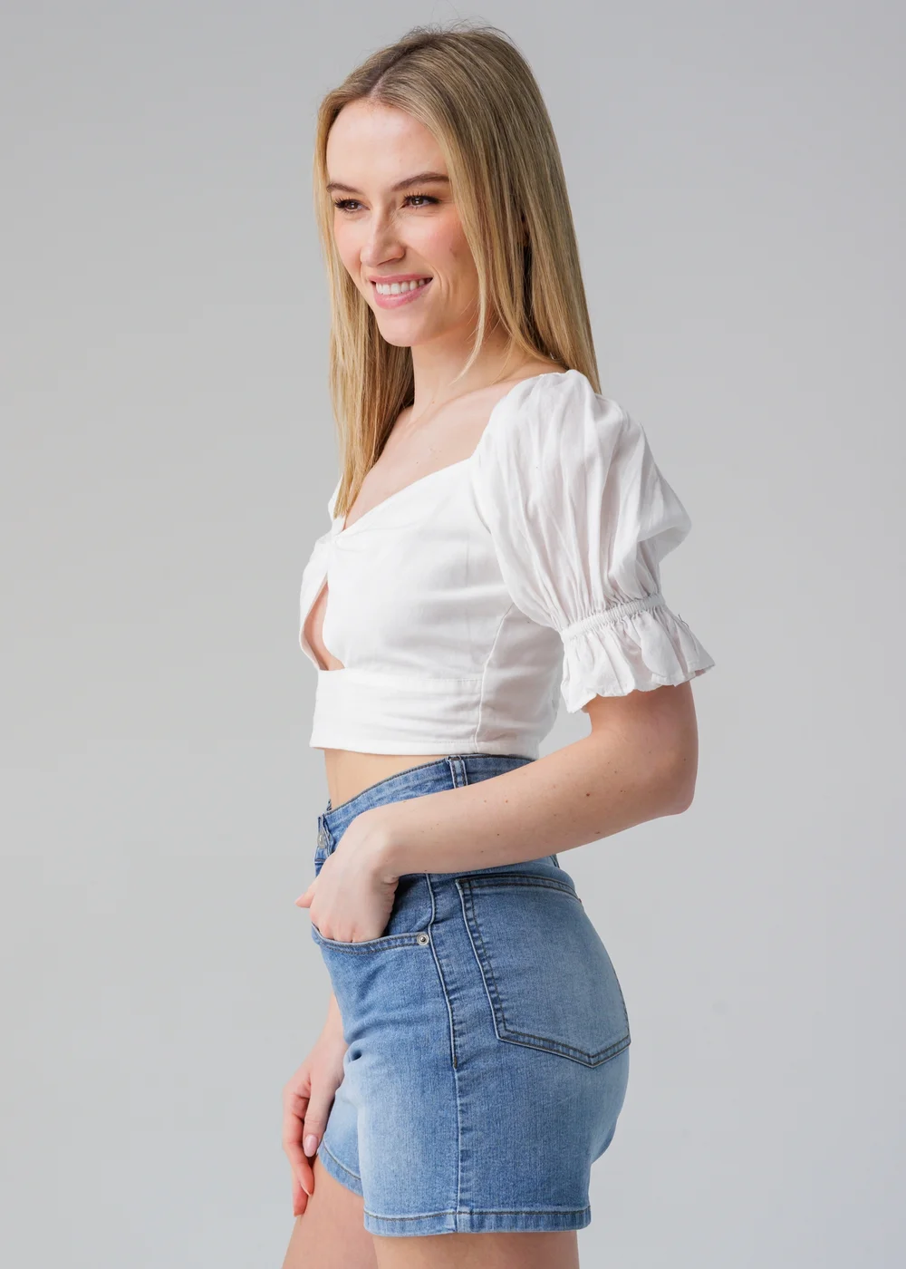 Influence White Short Puff Sleeve Bow Detail Cropped Top - 12 Image 1