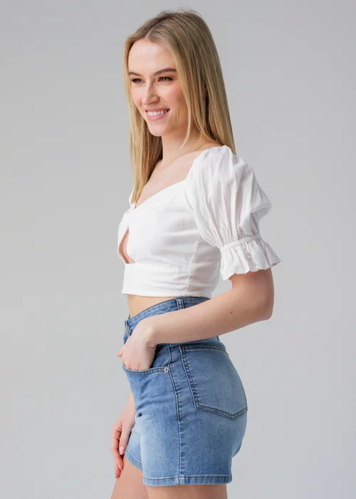 Influence White Short Puff Sleeve Bow Detail Cropped Top - 12 Image 1