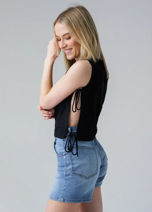 Influence Black Sleeveless Round Neck Tie Side Shell Top - 8 Image 3
